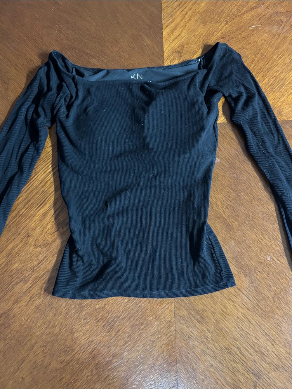 Klassy Network Black Off-Shoulder Ribbed Long Sleeve Top